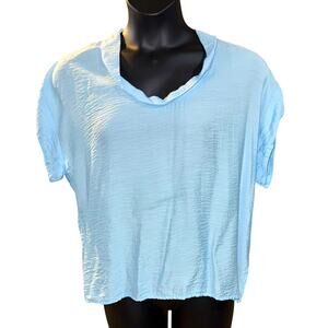 Cut Loose Sky Blue Top Scoop Neck Textured Pull Over Shirt Boxy Loose Fit SZ XL